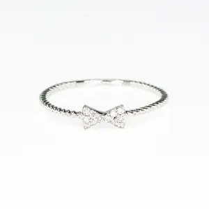 0.05ctw Diamond Accents Bow & Bead Twist Stacking Ring Size 7 in 10K White Gold
