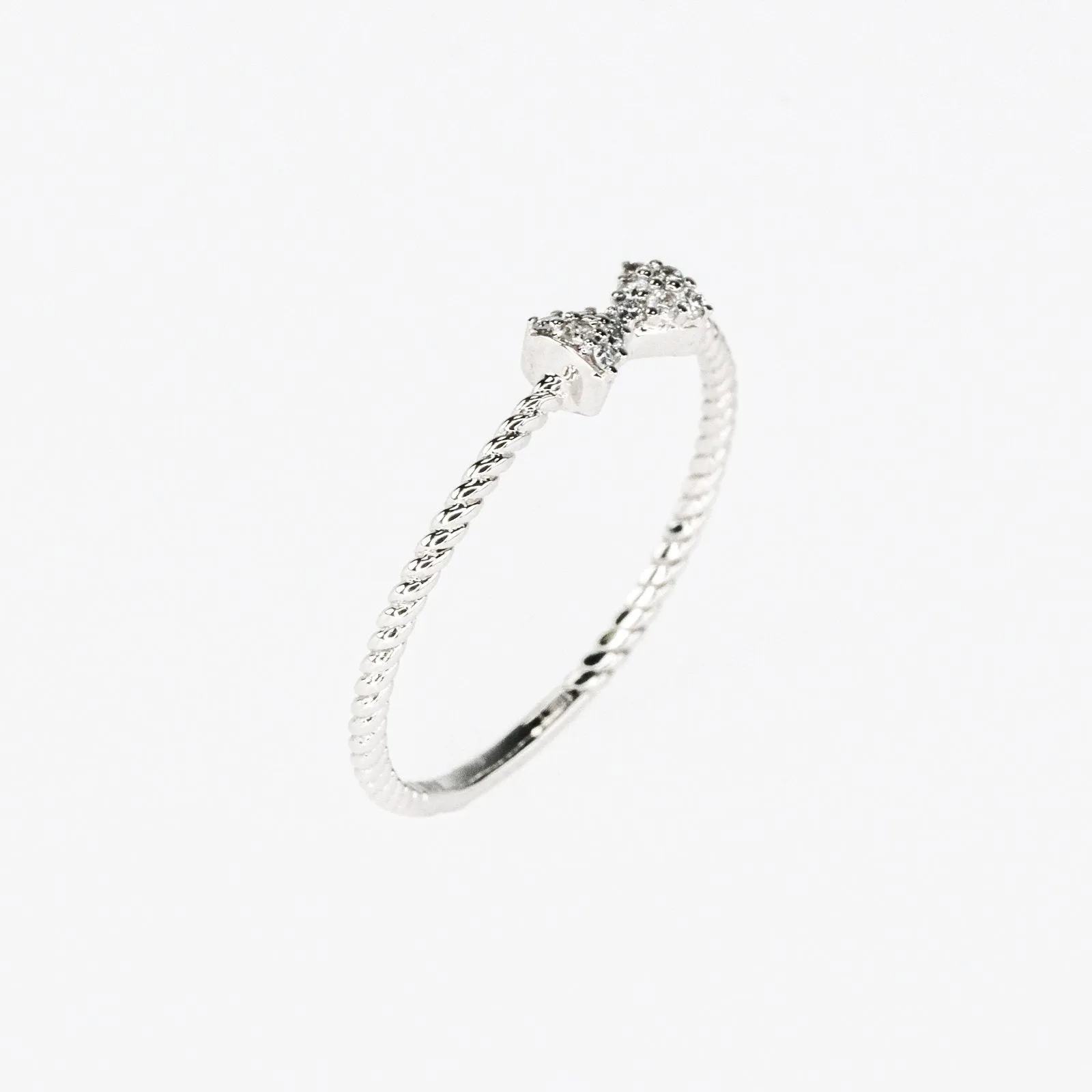 0.05ctw Diamond Accents Bow & Bead Twist Stacking Ring Size 7 in 10K White Gold