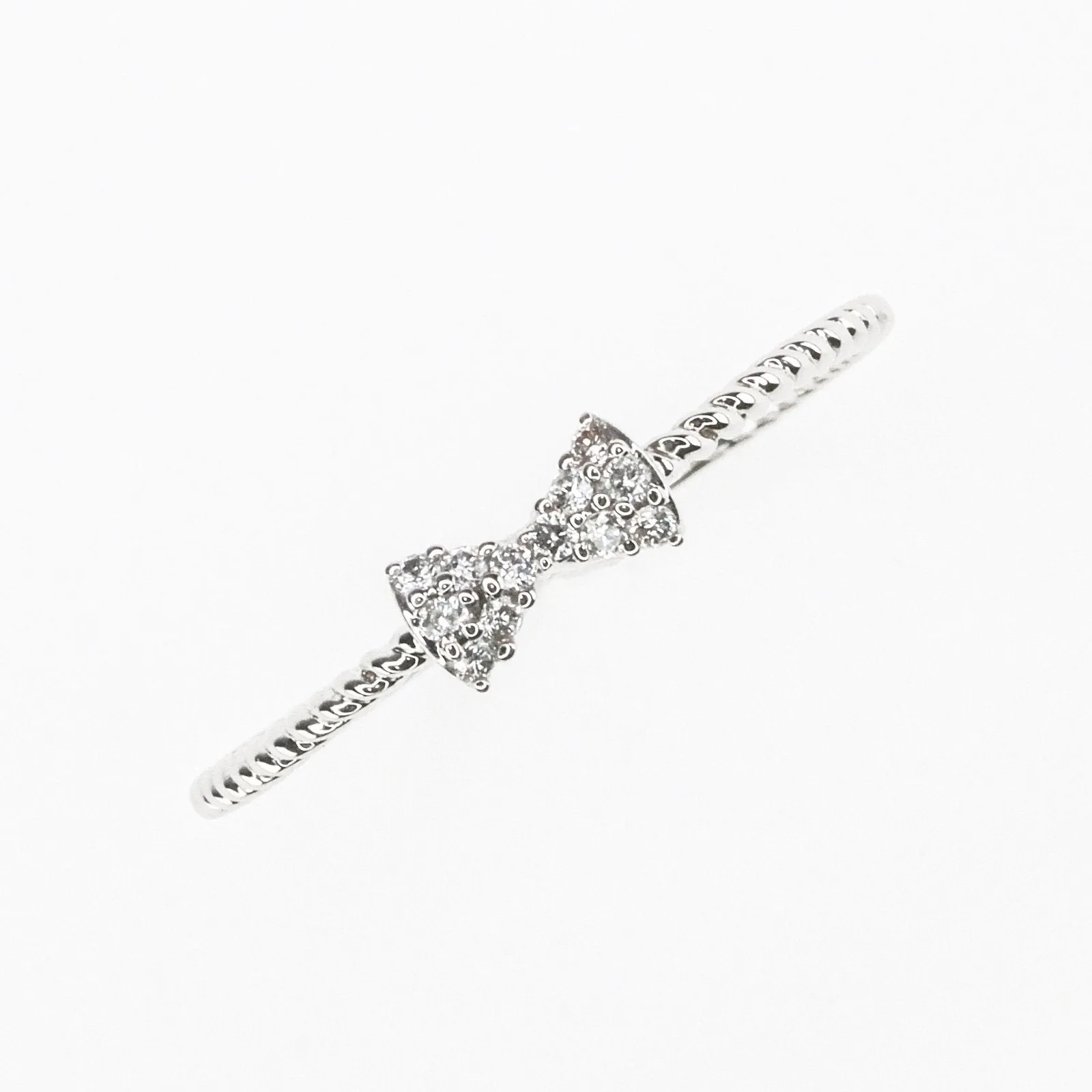 0.05ctw Diamond Accents Bow & Bead Twist Stacking Ring Size 7 in 10K White Gold