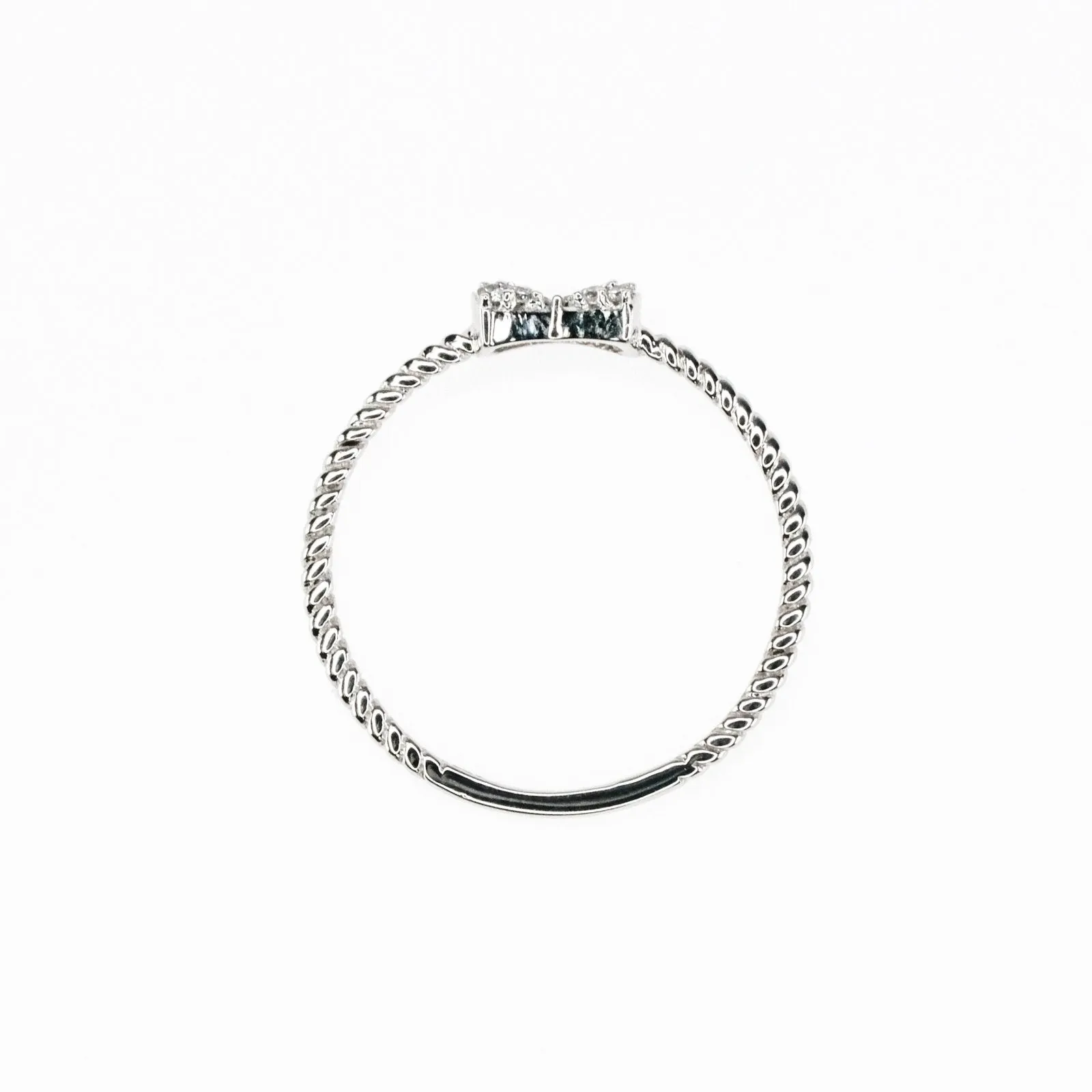 0.05ctw Diamond Accents Bow & Bead Twist Stacking Ring Size 7 in 10K White Gold
