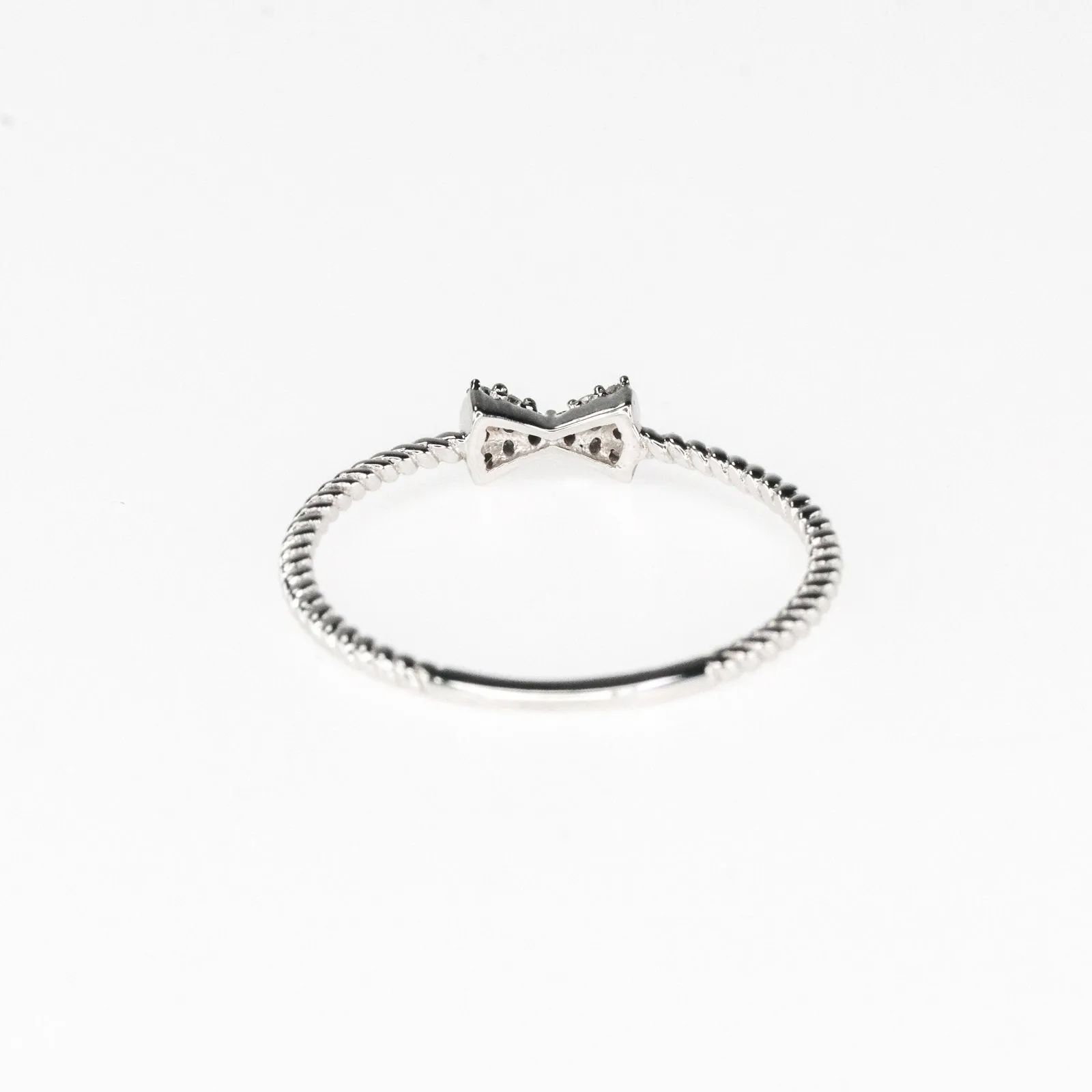0.05ctw Diamond Accents Bow & Bead Twist Stacking Ring Size 7 in 10K White Gold