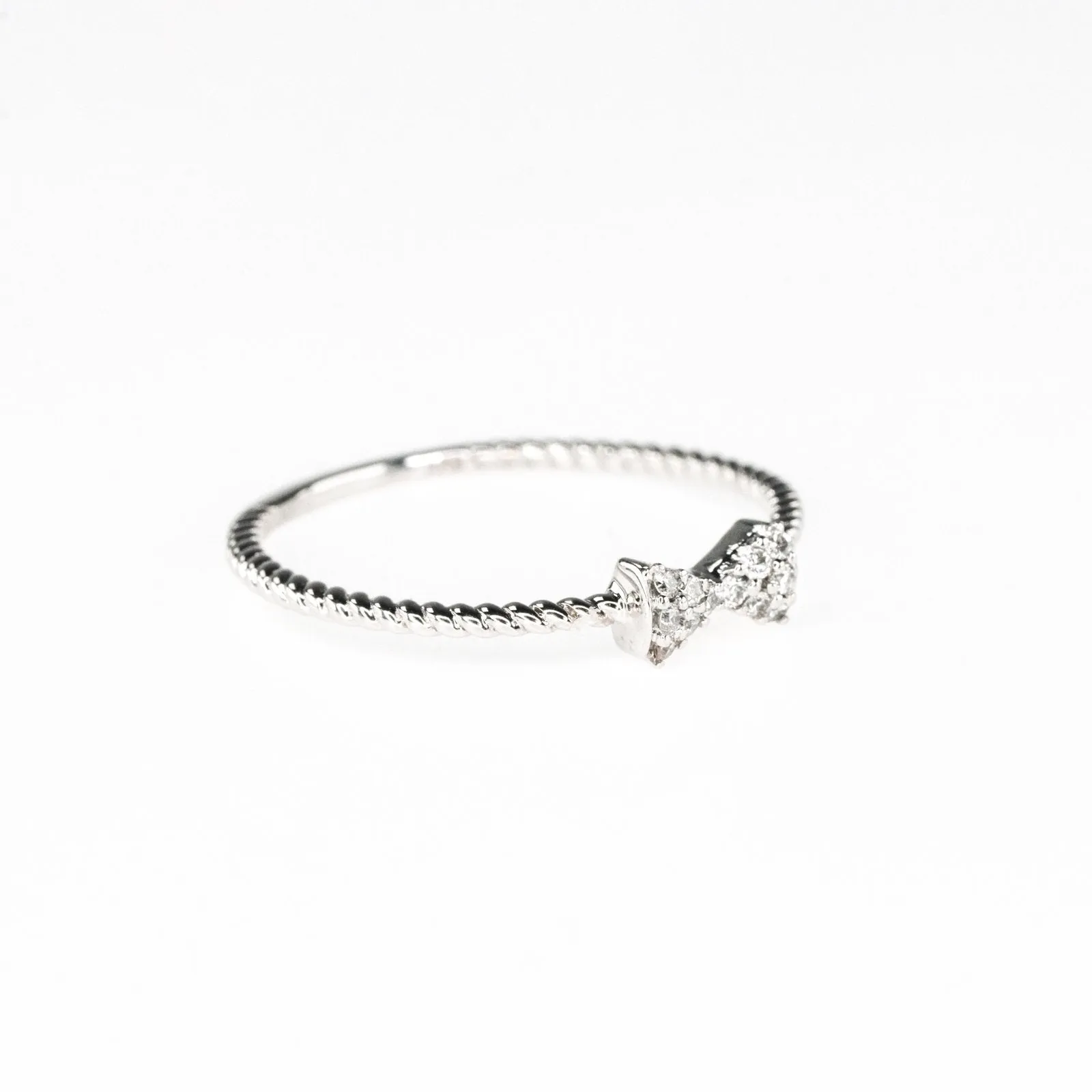 0.05ctw Diamond Accents Bow & Bead Twist Stacking Ring Size 7 in 10K White Gold