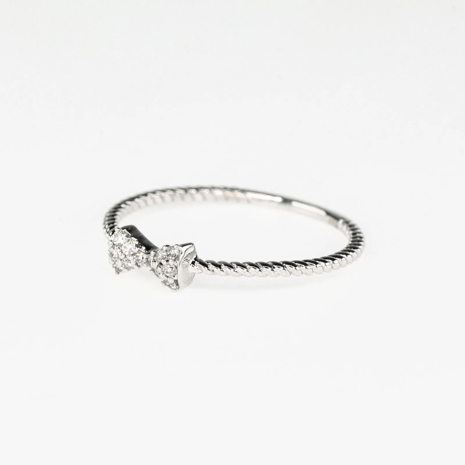 0.05ctw Diamond Accents Bow & Bead Twist Stacking Ring Size 7 in 10K White Gold