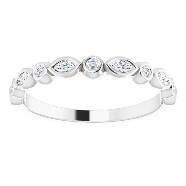 0.27 ct. Marquise And Round Diamond Wedding Band Bezel Set Anniversary Ring