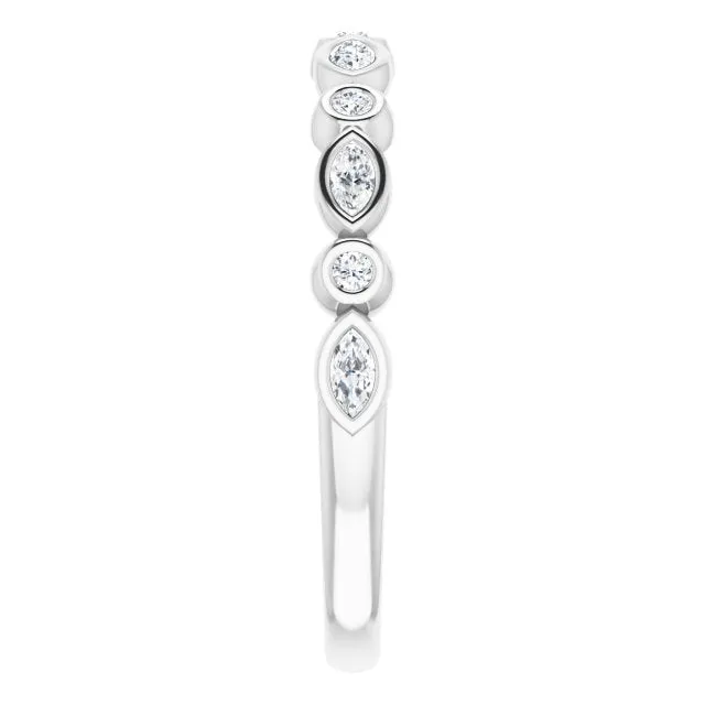 0.27 ct. Marquise And Round Diamond Wedding Band Bezel Set Anniversary Ring