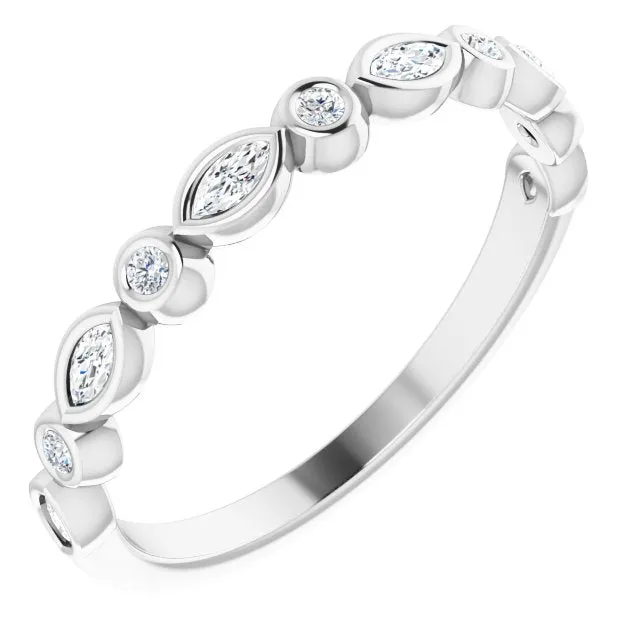 0.27 ct. Marquise And Round Diamond Wedding Band Bezel Set Anniversary Ring