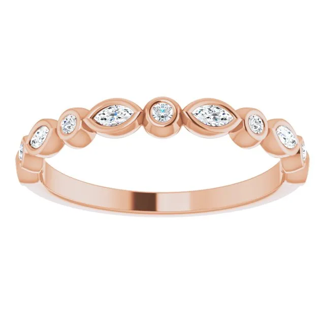 0.27 ct. Marquise And Round Diamond Wedding Band Bezel Set Anniversary Ring
