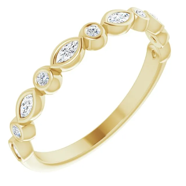 0.27 ct. Marquise And Round Diamond Wedding Band Bezel Set Anniversary Ring