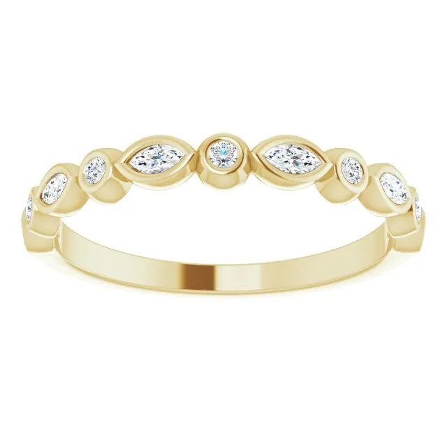 0.27 ct. Marquise And Round Diamond Wedding Band Bezel Set Anniversary Ring
