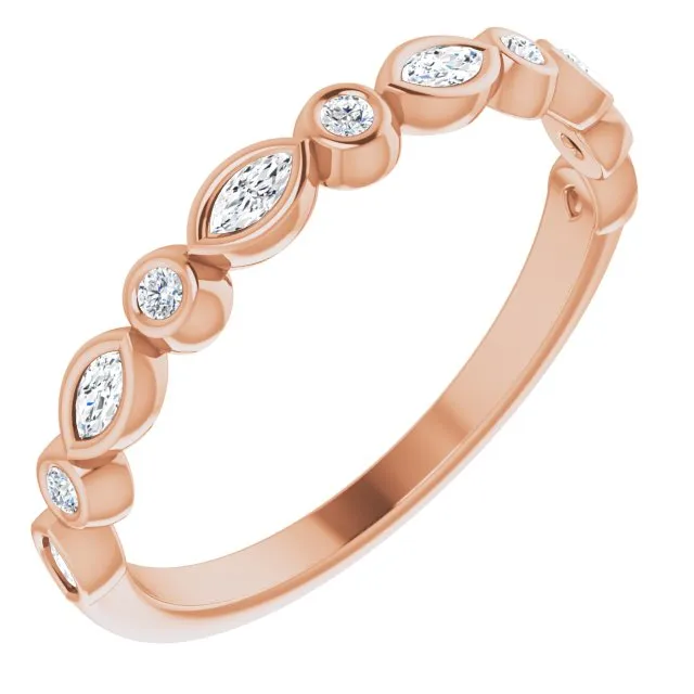 0.27 ct. Marquise And Round Diamond Wedding Band Bezel Set Anniversary Ring