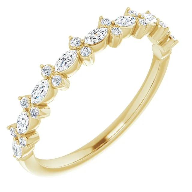0.34 ct. Marquise And Round Diamond Wedding Band Delicate Anniversary Ring