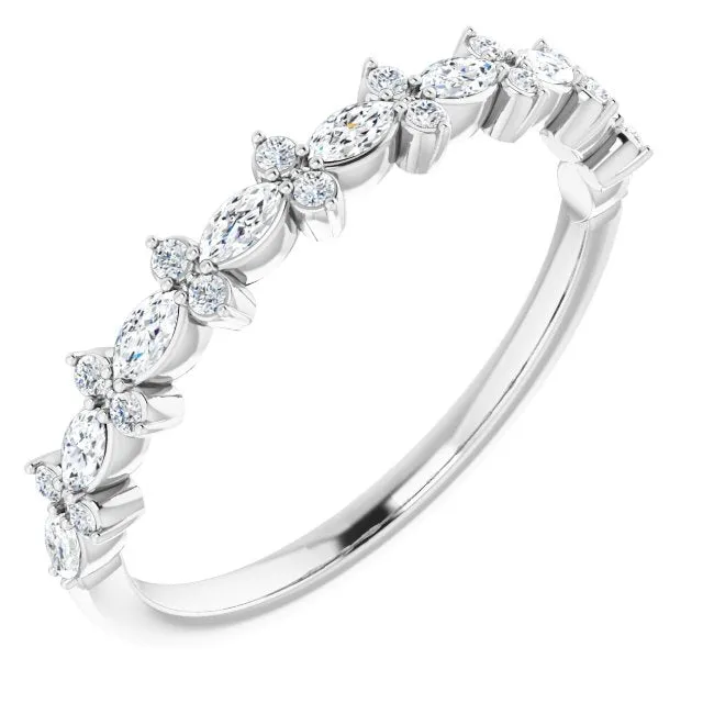 0.34 ct. Marquise And Round Diamond Wedding Band Delicate Anniversary Ring