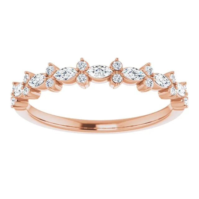0.34 ct. Marquise And Round Diamond Wedding Band Delicate Anniversary Ring