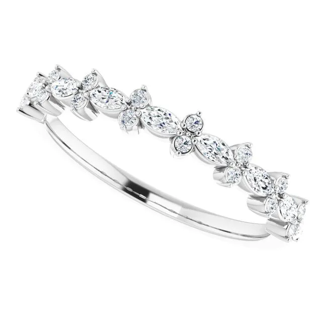 0.34 ct. Marquise And Round Diamond Wedding Band Delicate Anniversary Ring