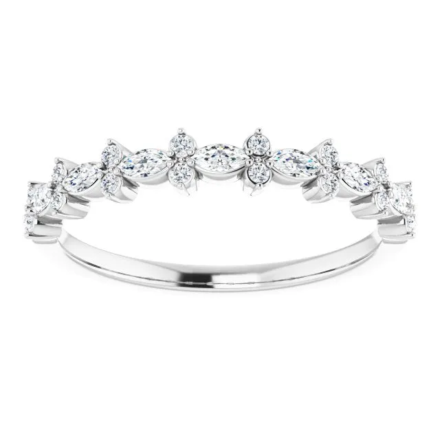 0.34 ct. Marquise And Round Diamond Wedding Band Delicate Anniversary Ring