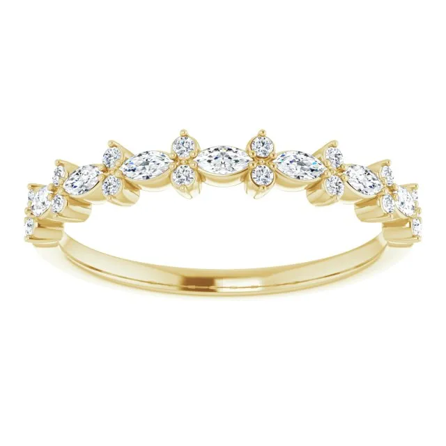 0.34 ct. Marquise And Round Diamond Wedding Band Delicate Anniversary Ring