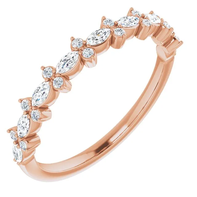 0.34 ct. Marquise And Round Diamond Wedding Band Delicate Anniversary Ring