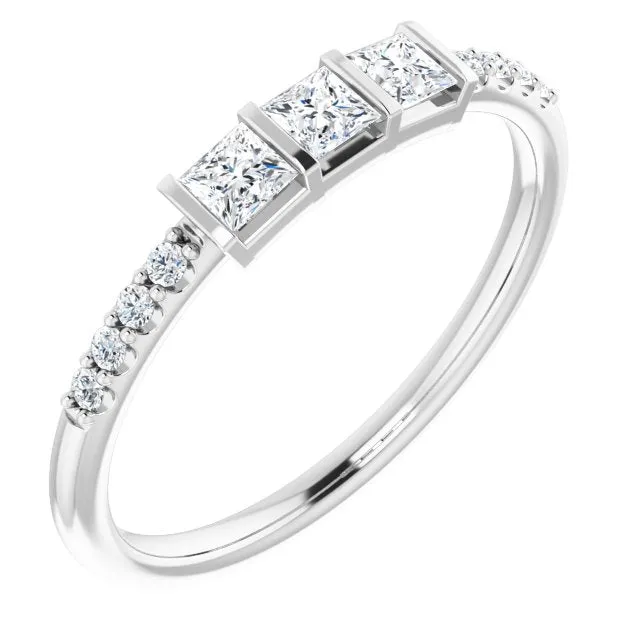 0.38 ct. Princess & Round Cut Diamond Delicate Wedding Band