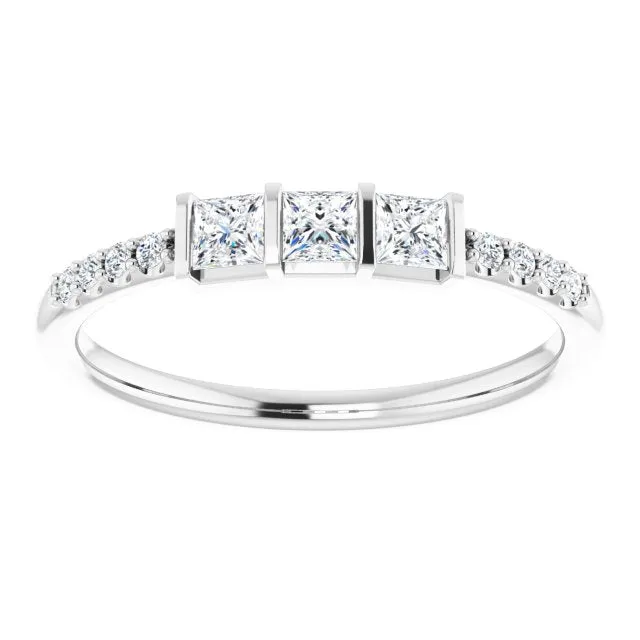 0.38 ct. Princess & Round Cut Diamond Delicate Wedding Band