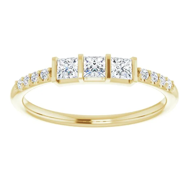 0.38 ct. Princess & Round Cut Diamond Delicate Wedding Band