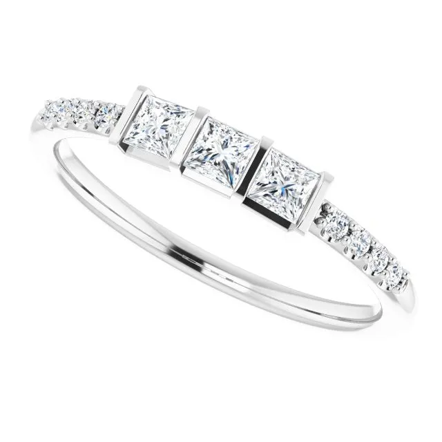 0.38 ct. Princess & Round Cut Diamond Delicate Wedding Band