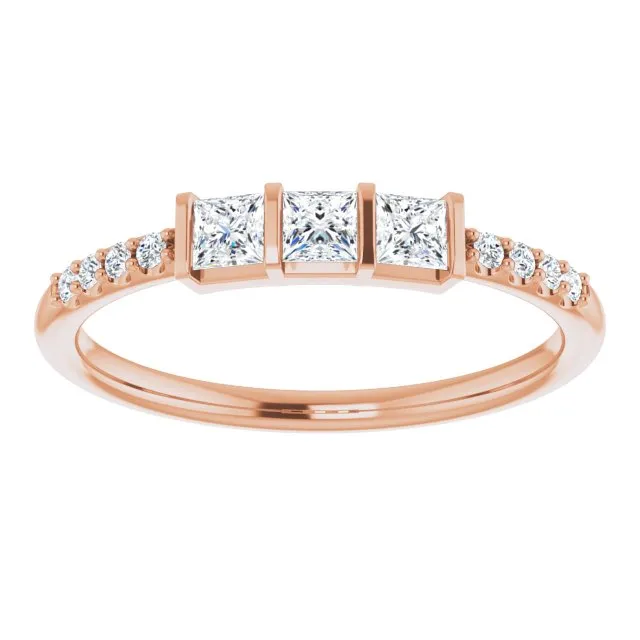 0.38 ct. Princess & Round Cut Diamond Delicate Wedding Band