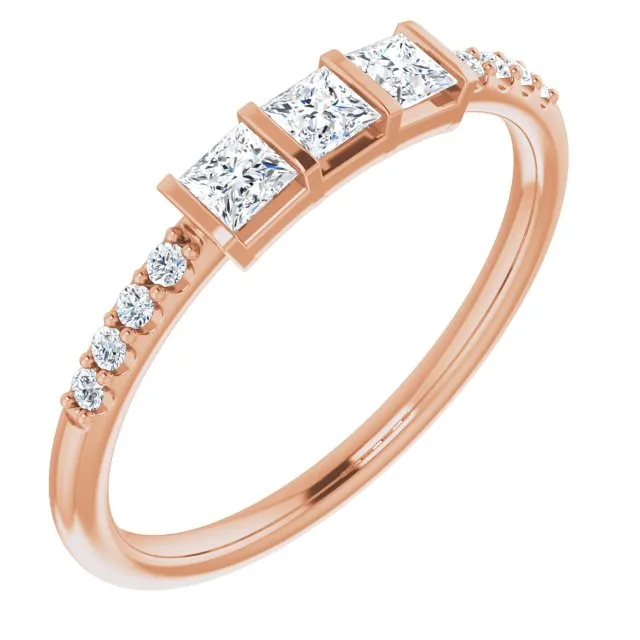 0.38 ct. Princess & Round Cut Diamond Delicate Wedding Band