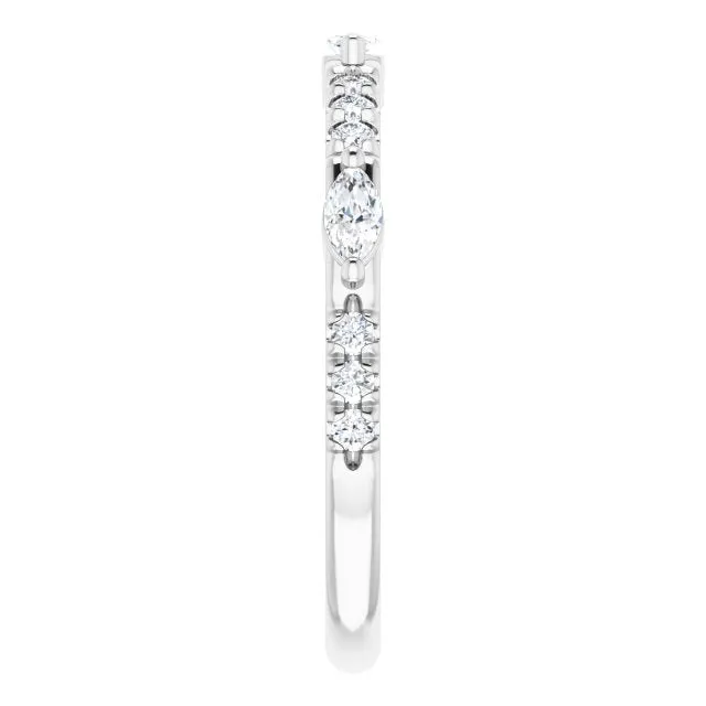 0.48 ct. Marquise & Round Diamond Delicate Stackable Wedding Band