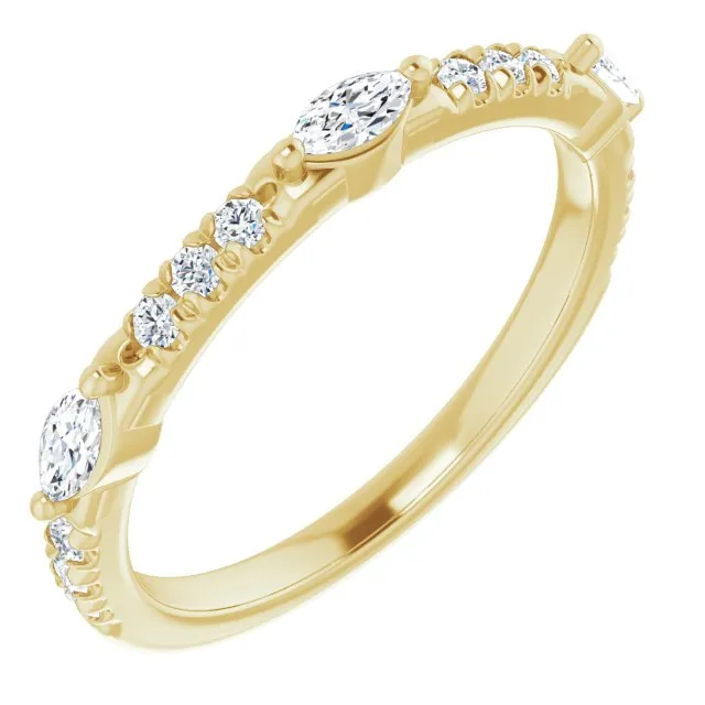 0.48 ct. Marquise & Round Diamond Delicate Stackable Wedding Band