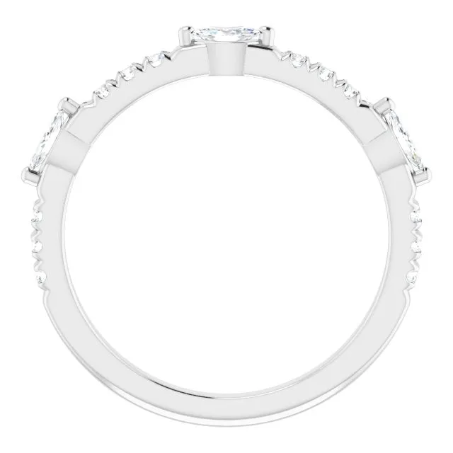 0.48 ct. Marquise & Round Diamond Delicate Stackable Wedding Band
