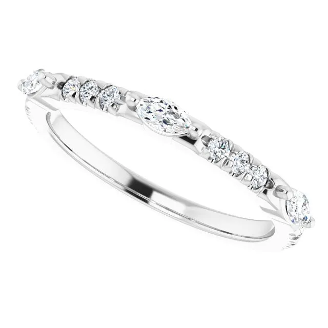 0.48 ct. Marquise & Round Diamond Delicate Stackable Wedding Band