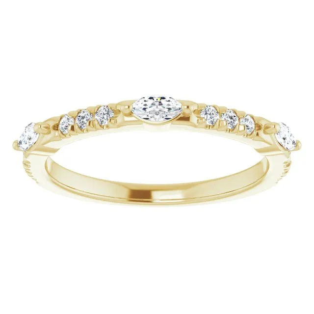 0.48 ct. Marquise & Round Diamond Delicate Stackable Wedding Band