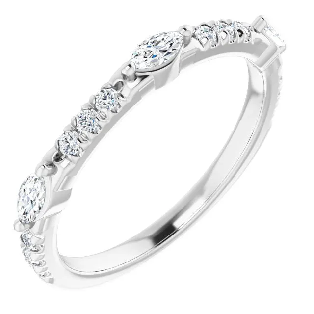 0.48 ct. Marquise & Round Diamond Delicate Stackable Wedding Band