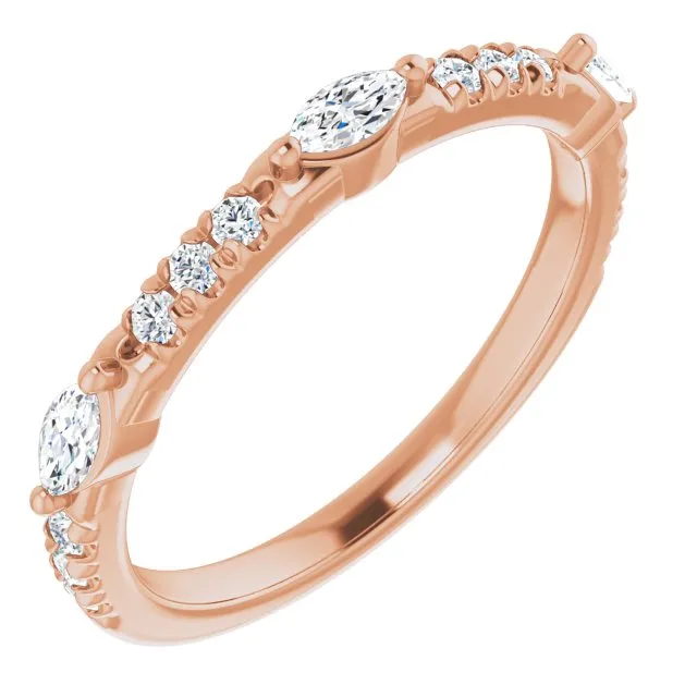 0.48 ct. Marquise & Round Diamond Delicate Stackable Wedding Band