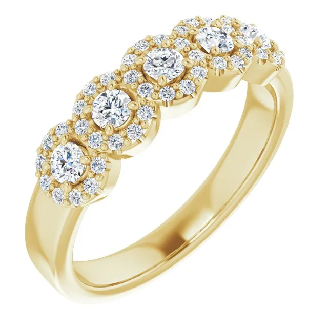 0.50 ct. Round Cut Diamond 5 Stone Halo Wedding Band