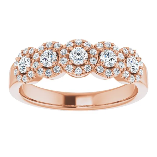 0.50 ct. Round Cut Diamond 5 Stone Halo Wedding Band