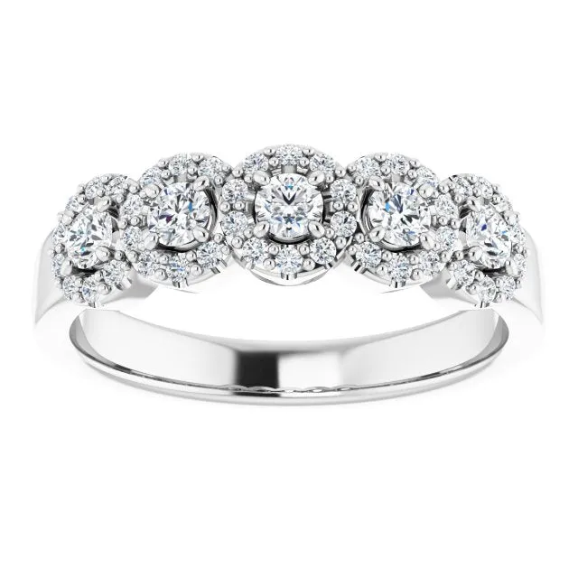 0.50 ct. Round Cut Diamond 5 Stone Halo Wedding Band