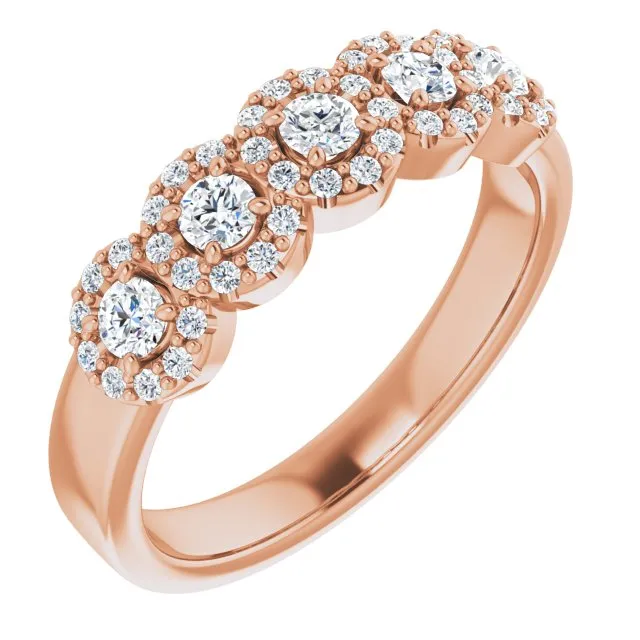 0.50 ct. Round Cut Diamond 5 Stone Halo Wedding Band