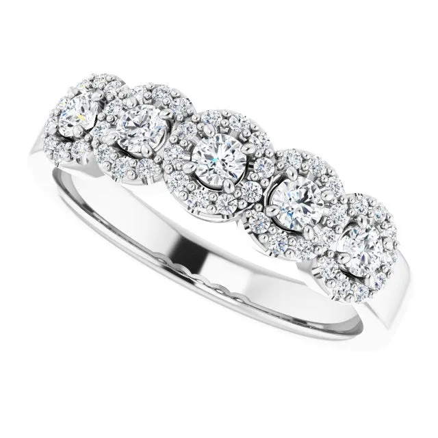 0.50 ct. Round Cut Diamond 5 Stone Halo Wedding Band