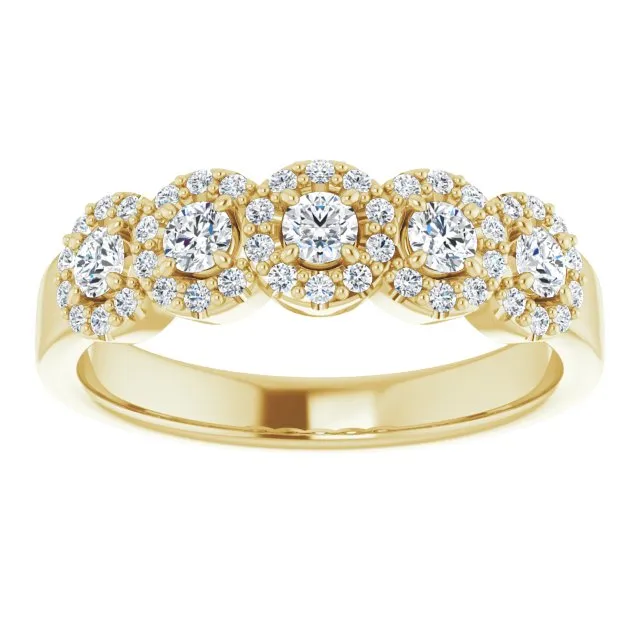 0.50 ct. Round Cut Diamond 5 Stone Halo Wedding Band