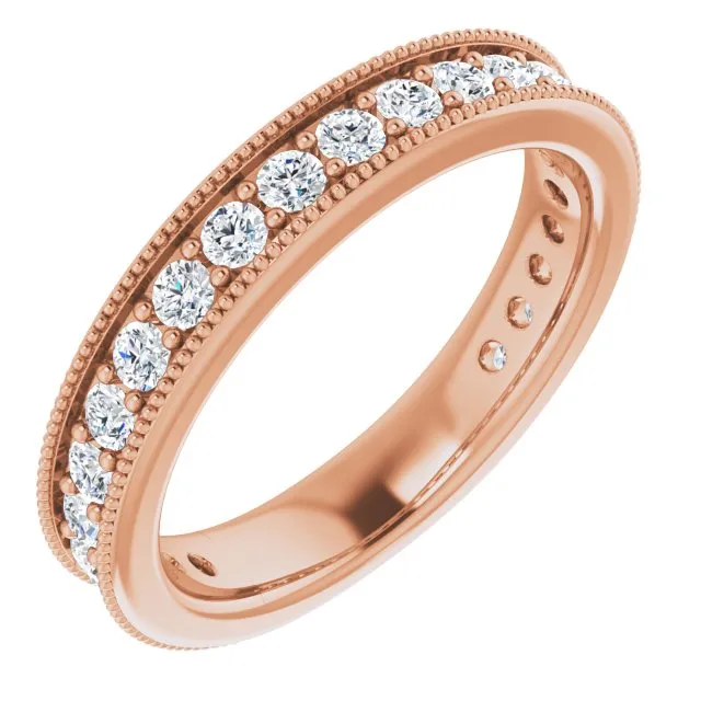 0.75 ct. Round Cut Diamond Milgrain Accent Wedding Band
