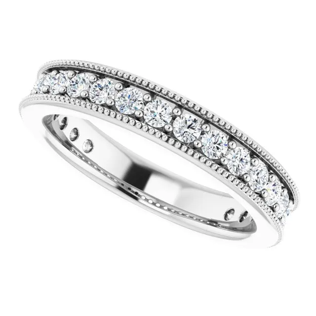 0.75 ct. Round Cut Diamond Milgrain Accent Wedding Band