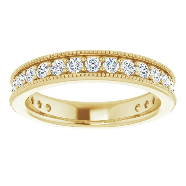 0.75 ct. Round Cut Diamond Milgrain Accent Wedding Band