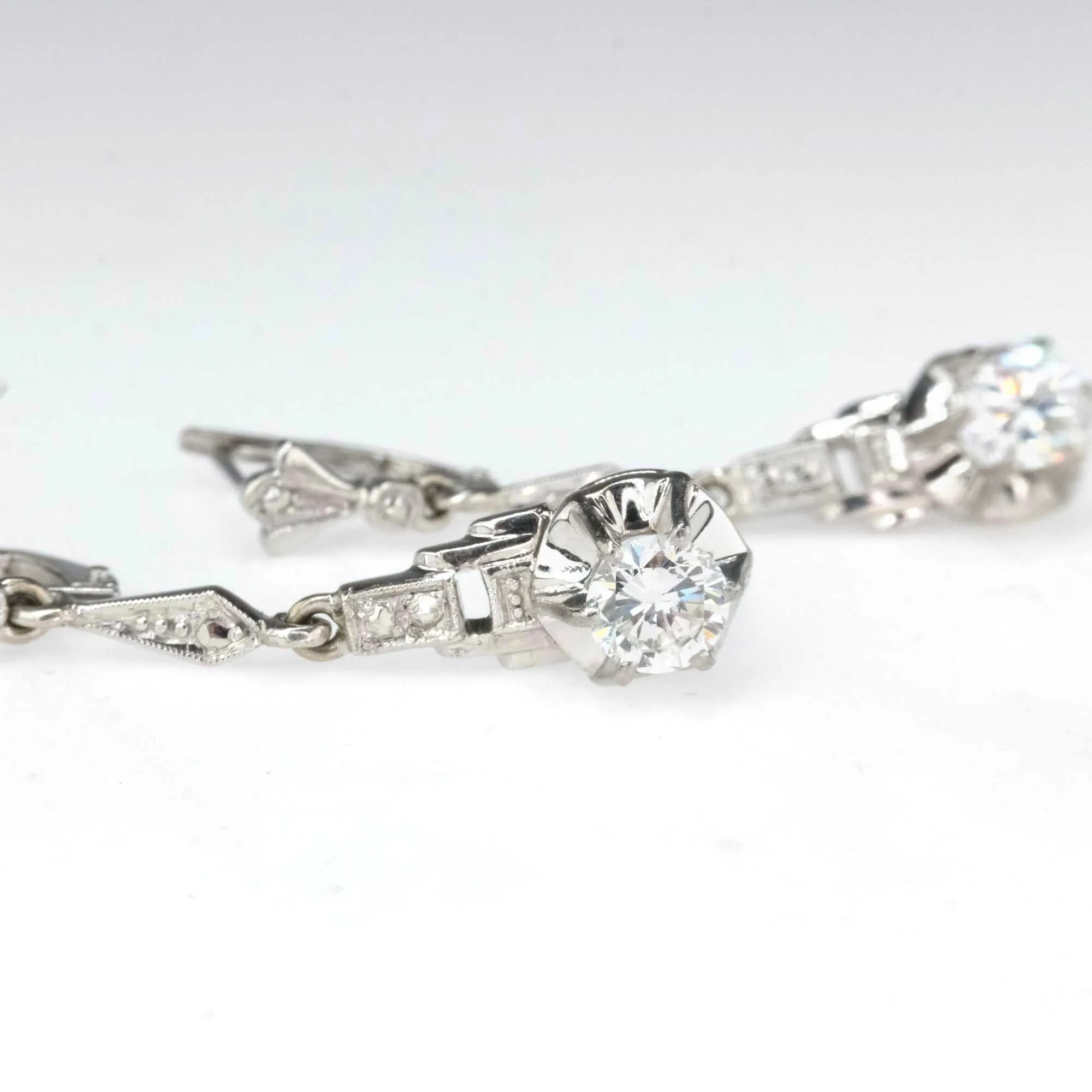 0.82ctw Round Diamond Vintage Buttercup Dangle Earrings in 18K White Gold
