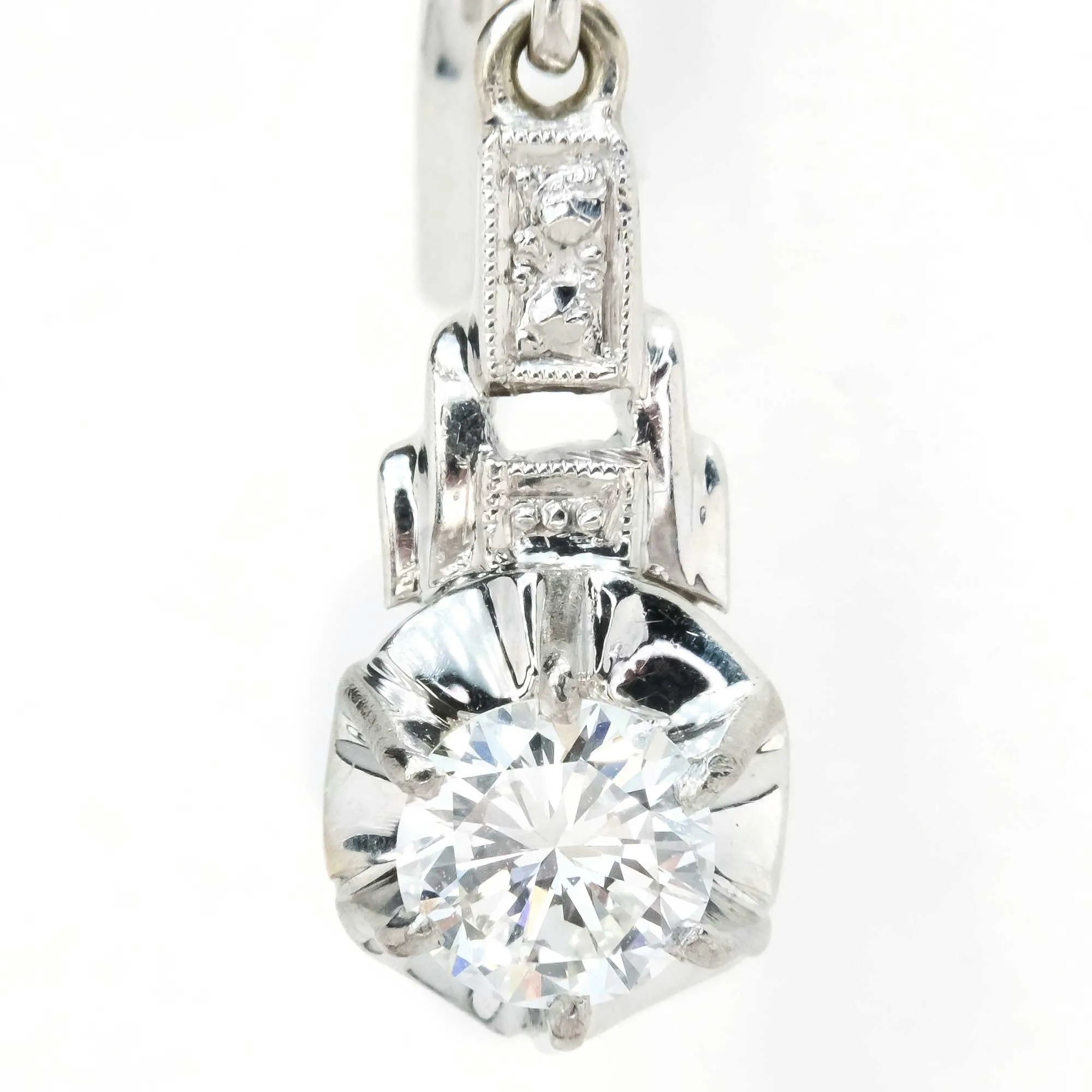 0.82ctw Round Diamond Vintage Buttercup Dangle Earrings in 18K White Gold