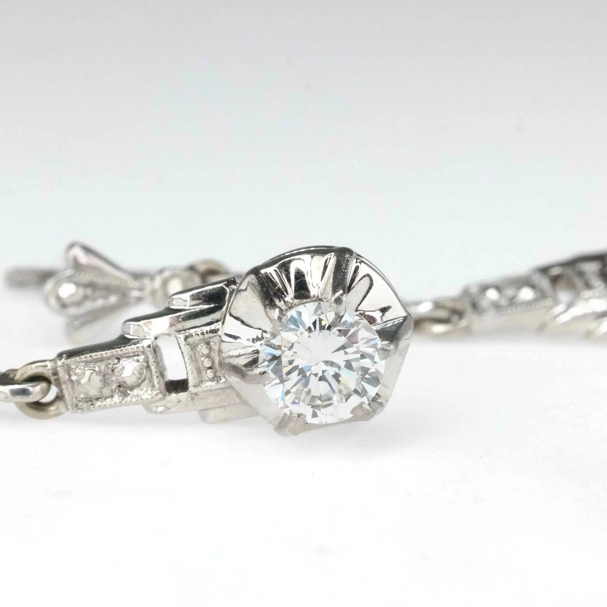 0.82ctw Round Diamond Vintage Buttercup Dangle Earrings in 18K White Gold