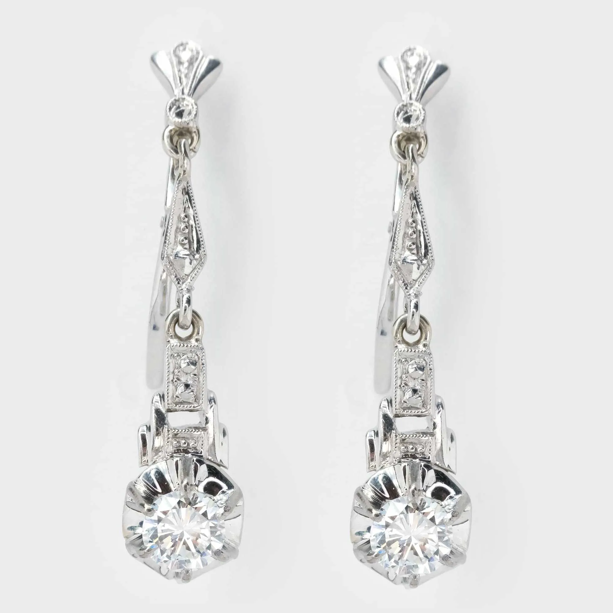 0.82ctw Round Diamond Vintage Buttercup Dangle Earrings in 18K White Gold