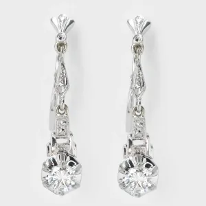 0.82ctw Round Diamond Vintage Buttercup Dangle Earrings in 18K White Gold