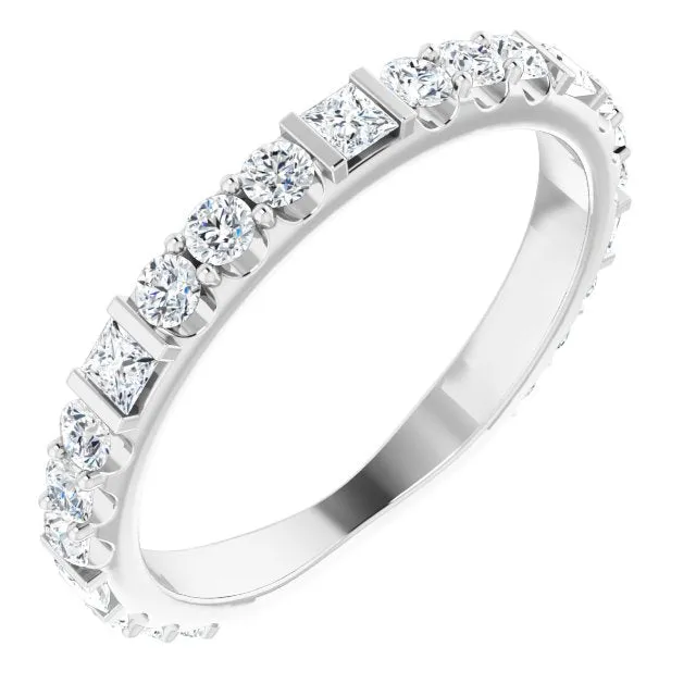 0.84 ct.  Princess & Round Cut Diamond Wedding Band