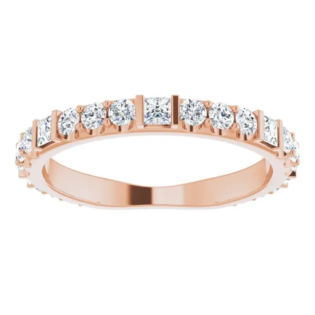 0.84 ct.  Princess & Round Cut Diamond Wedding Band
